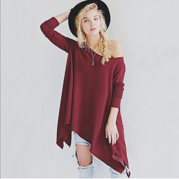 Project Social T Tops - Project Social T Maroon Asymmetrical Top